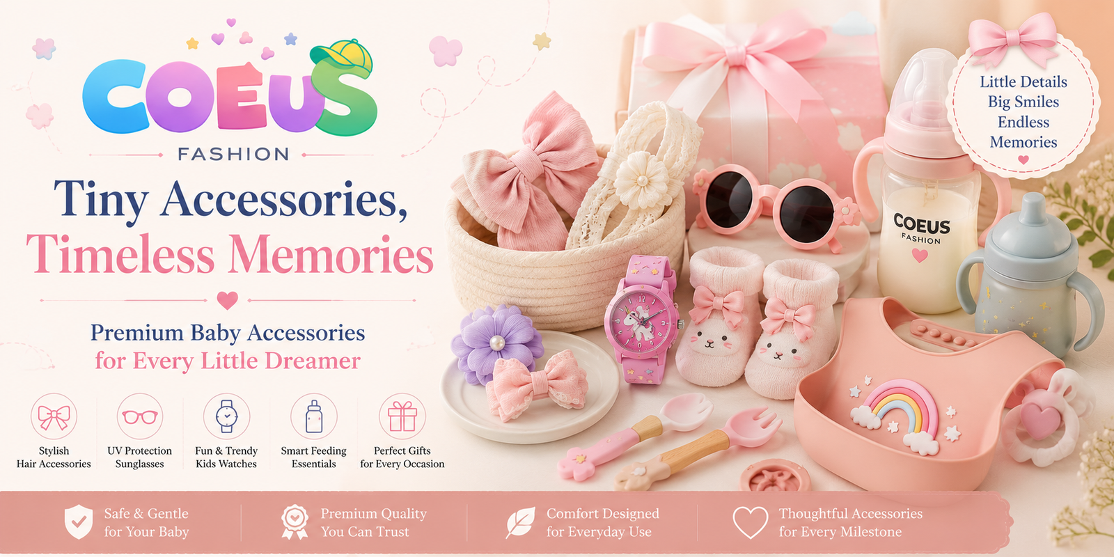 Premium Baby Accessories Online featuring baby hair accessories, sunglasses, watches, and newborn essentials