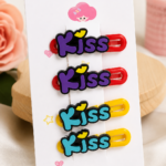 Kiss Text Hair Clip Set (4 piece )