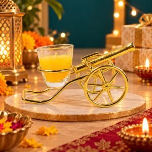 Golden tea light stand with candle
