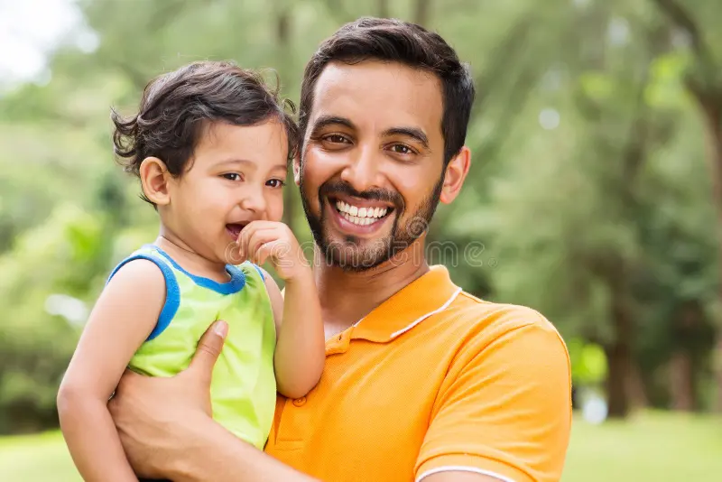Indian Father Baby Close Up Portrait Young Boy Outdoors 39593754